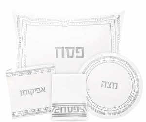 Picture of Faux Leather Pesach Set 4 Piece Embroidered Design Crystal Stone Accent Silver